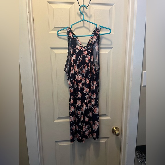 Maurice’s womens large navy sleeveless floral shorts romper back tie - Picture 1 of 6